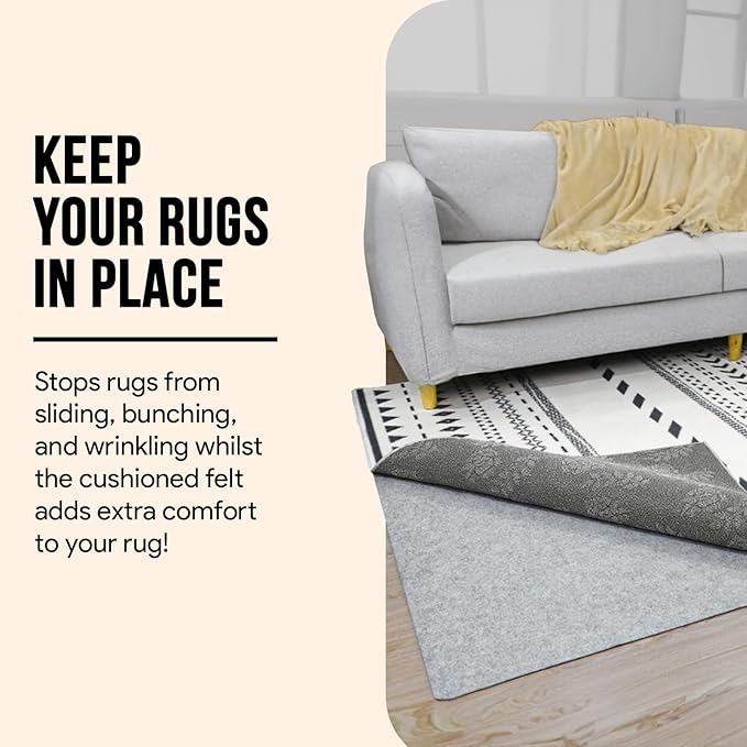 Non Slip Rug Pad 2x3 Feet, 4/25" Thick Felt Cushioned Rubber Rug Gripper Pad for Hardwood, Laminate, Stone, Tile, Wood, Vinyl Floors & Carpet, Anti Skid Under Area Rug Pads