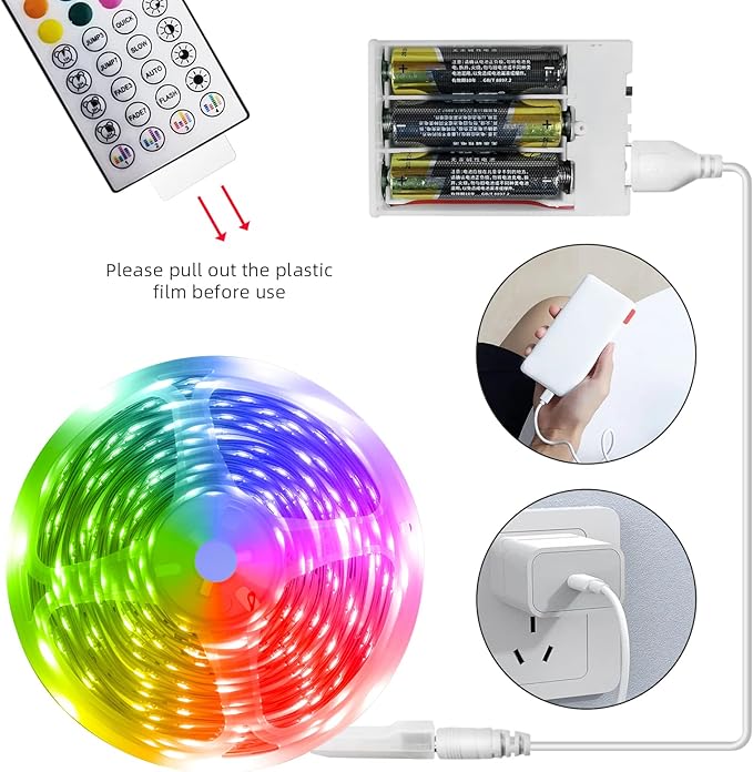 RUISHINE Battery Operated LED Strip Lights 20ft, Battery Powered LED Strip Lights for Bedroom Color Changing APP Remote, USB Led Lights for TV, Room, Kitchen, Party