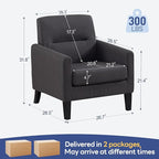 Accent Chairs Set of 2, Mid Century Modern Living Room Chairs Comfy Reading Chair with Upholstered Cushion Relax Armchair for Bedroom Apartment,Office,Dark Grey