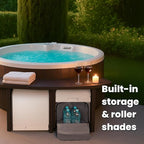 XtremepowerUS SPA Bench Set with Storage & Roller Shades – 2 Medium & 2 Tall Benches, Brown, 400 lbs Capacity, Outdoor Use