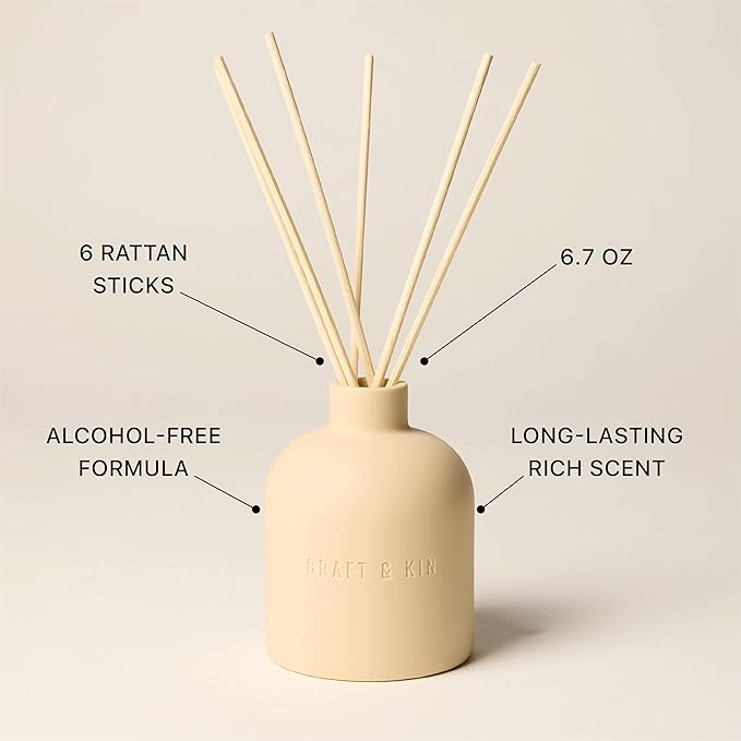 Craft & Kin Reed Diffuser for Home & Bathroom – Neroli & Jasmine Reed Diffuser Set with Fragrance Sticks, Long-Lasting Alcohol-Free Scent, Fall Earthenware Collection, 6.7oz