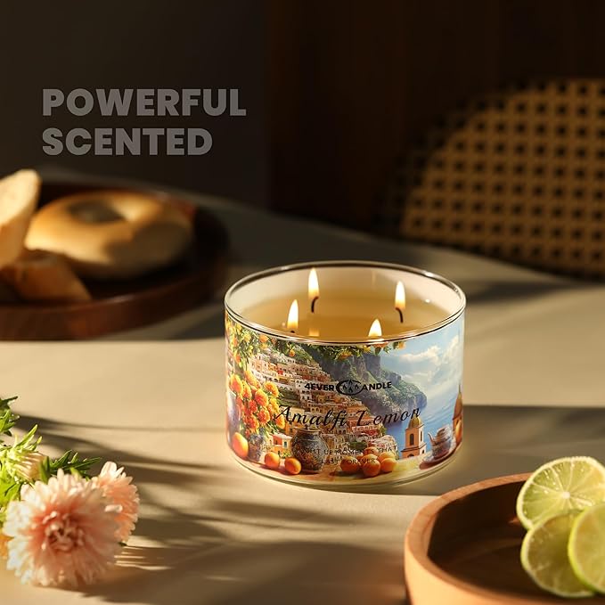 4-Wick Scented Candle - 18oz Soy Wax Blend Candle Over 50Hrs Long-Lasting Fragrance, Home Decor and Housewarming Gifts, Amalfi Lemon