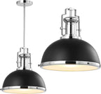 JONATHAN Y JYL9536B Homer 13" Adjustable Iron/Glass Vintage LED Kitchen Pendant for Living Room Bedroom, Classic Cottage, Black/Chrome