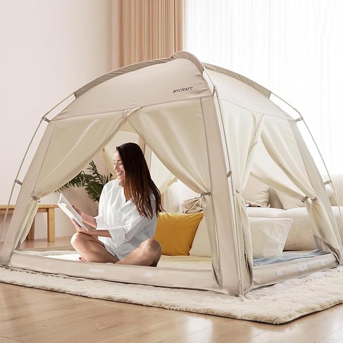 Bed Tents Canopy Bed–Privacy Dream Tent for Cozy Indoor Sleeping, Light-Reducing,and Breathable, with 4 Doors Floor Tent Bed–Available in Twin, Full, and Queen Sizes