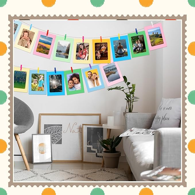 Janlaugh 100 Pcs Paper Photo Frames 4x6 Paper Picture Frame with 100 Clip 10 String Kit DIY Hanging Cardboard Photo Holder Back to School Wall Decor Wedding Home