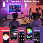 Smart LED Floor Lamp with APP Control & RGB Colors - Dimmable Standing Lamp for Living Room, Bedroom, Gaming - Remote, Timer, 9W Bulb Included, 67" Modern Tall Lamp (Gold)