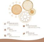 Boho Wall Basket Decor Set of 4 - Flat Woven Basket Wall Hanging Decor,Round Tassels White Macrame Tapestry Wall Decor Art,Handmade Rattan Wicker Seagrass Home Wall Baskets Decor(Wooden Beads Style)