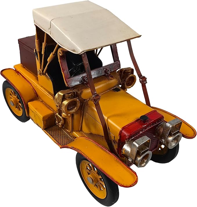 Berfutall-11''Iron Classic Yellow Classic Cars Model Collectible Vehicle Decoration, Metal Cars Christmas Decor ，Unique Blend of Vintage, Rustic, for Table Top Decor. (F)
