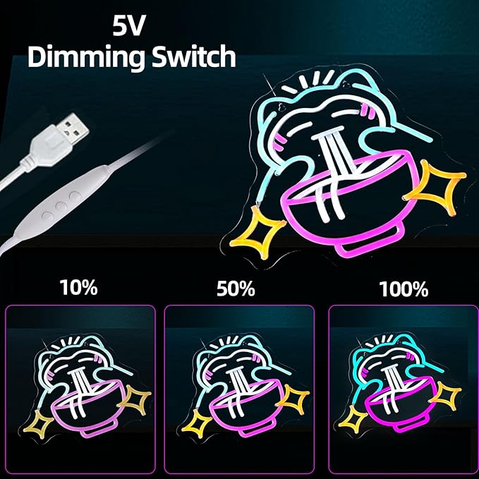 Ramen Bear Neon Light Sign Cute Anime Neon Sign for Wall Decor Dimmable Japanese Wall Decor Bule Bear USB Poweredfor Gaming Rooms, Restaurants, Bars & Kids Bedrooms, Creative Gift with Safe Indoor