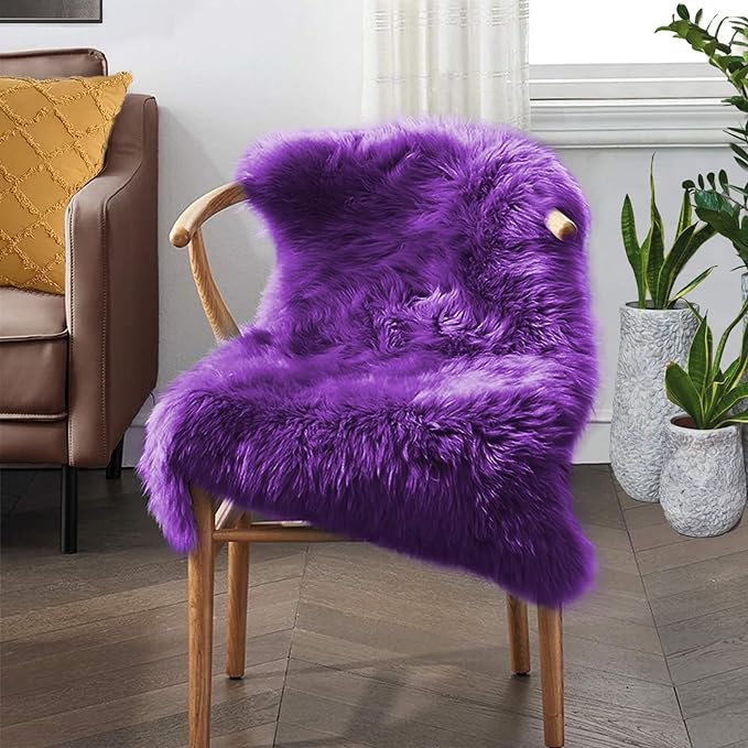 Goolela Purple Fluffy Faux Sheepskin Fur Rug Purple Fuzzy Furry Bedside Rug 2x3 for Bedroom Dorm Small Room Decor Carpet Washable Rectangle