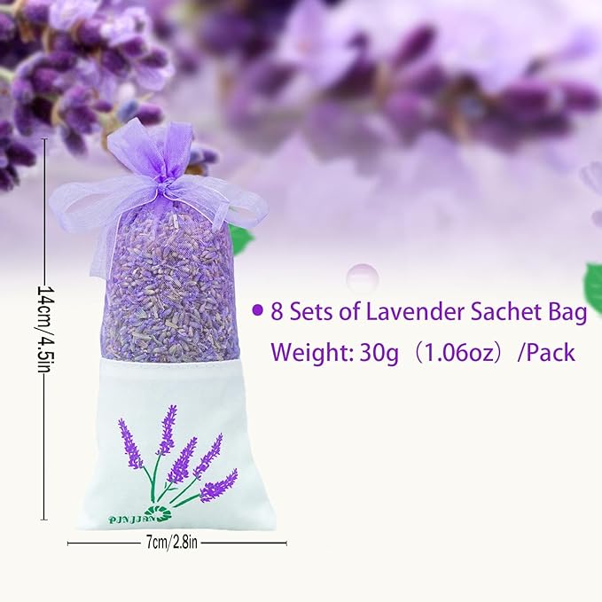 8 Packs Lavender Sachet Bags for Drawers and Closets, Long-Lasting Lavender Scented Sachets Home Fragrance Hanging Closet Air Freshener Oder Eliminator, Smell Goods for House