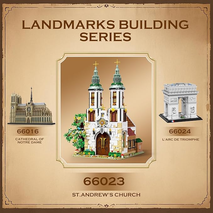 Reobrix St.Andrew's Church Architecture Building Kit with LED Lights,MOC Street Modular Collectible Display Kit,Construction Building Model Set,Home Office Decor,Idea Gift for Adults and Teen,3087 PCS