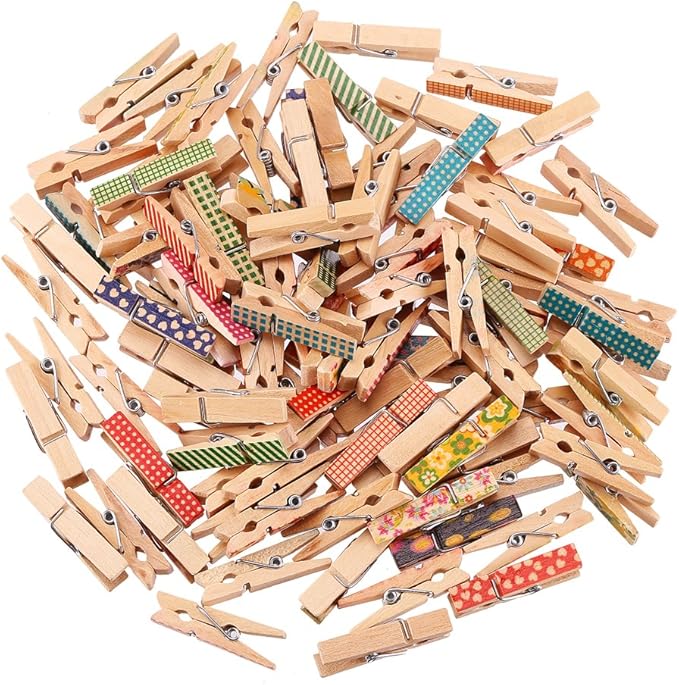 DECORA 3.5cm/1.38in Colorful Painted Wood Clothespin 100 Pieces for Photo Clips Scrap Booking Crafts Gift Wrapping