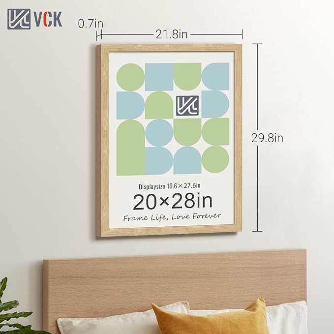 VCK 20x28 Picture Frame Set of 3 - Oak, Natural Solid Wood Poster Frames, Wall Mounting Hanging