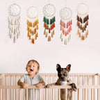 Artilady Macrame Dream Catchers for Bedroom - Tassel Wall Hanging Handmade Dreamcatchers Home Decor with Tassel Feather Ornament Craft Blessing Gift (Orange)