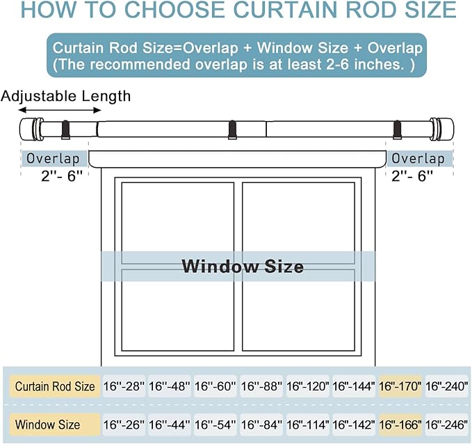 Curtain Rods for Windows 16 to 170 Inches Adjustable Length 1 Inch Diameter Window Curtain Rod with Aluminium Finials, Flash Gold