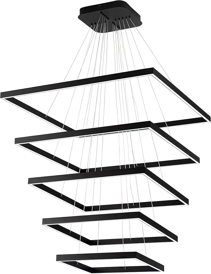 Modern Square Chandelier, LED Ceiling Light Fixture, Contemporary Chandelier Pendant Light for Living Room Entryway Foyer Staircase Bedroom