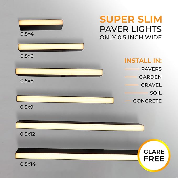 LUMENGY Paver Light Slim 0.5x14 Inch(0.55 x 13.77 inches) Glare-Free Steel Lighting for Pavers, Brick, Walls, Driveways, Walkways & Pathways, 2700K Warm White, Waterproof, Drive-Over, 12V AC/DC Wired.