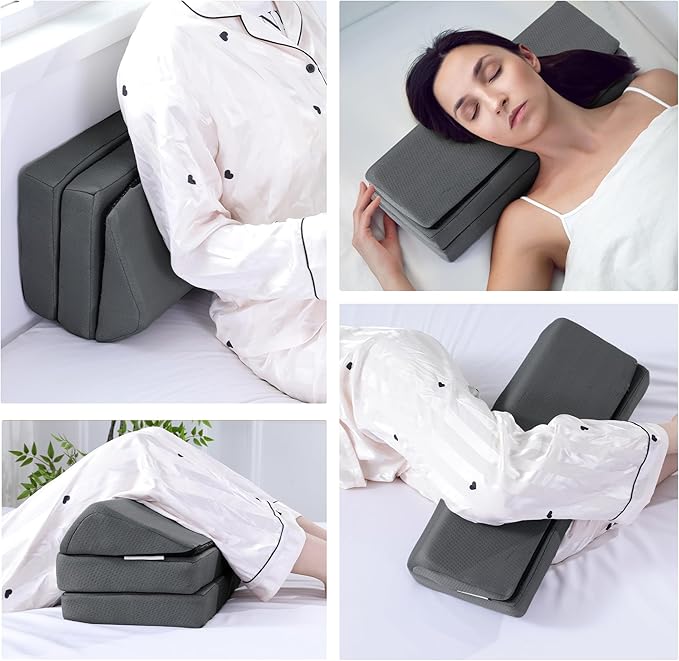 HOMBYS 3-in-1 Adjustable Height Wedge Pillow, 7" Height Leg Knee Pillow for Side Sleepers & Aligns Spine, Supportive Bolster Pillow for Pregnancy Relieves Pressure Hip Leg Elevation, 22", Dark Grey