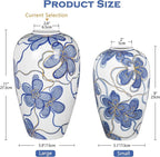 Blue and White Ceramic Vase for Home Decor – Hand-Painted Porcelain Flower Vase with Gold Accents – Chinoiserie-Inspired Home Decor Vase – 11" for Table, Shelf, or Mantel