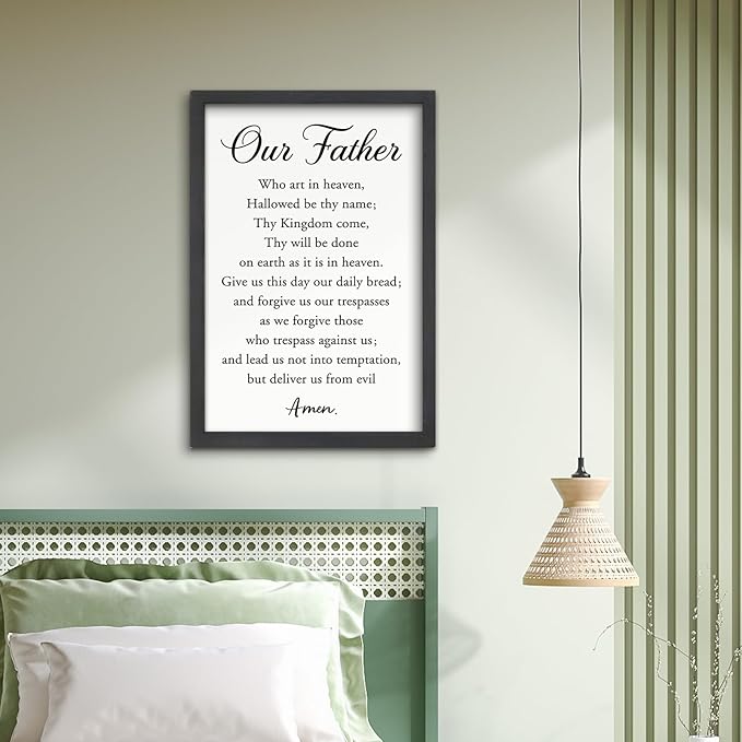 FZMHASLWW Our Father Prayer Wall Decor 24"X16" Bible Verse Scripture Inspirational Quotes Sign Christian Large Wood Framed Wall Hanging Art (Black