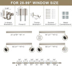 Curtain Rods for 28-99” Windows, Splicing Construction, 1” Adjustable Drapery Rod with Aluminum Alloy Brackets and Finials for Window, Sliding Door, Patio, Living Room Decoration, Brushed Nickel