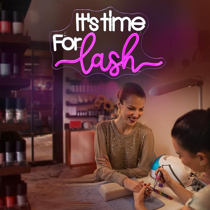 It's Time For Lash Neon Sign, JGHTURIE Led Neon Signs for Wall Decor Pink Light Up Sign for Lash Salon Preppy Girls Beauty Makeup Room Nails Hair Bar Signs Gift USB Powered