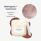 Calyan Wax Co. 3 Wick Candle, Mahogany & Cashmere Scented Candle, 43 Hour Burn Time, 3 Wick Soy Candles, Non Toxic & Vegan Soy Wax, Glass Jar Scented Candles, 14.9oz