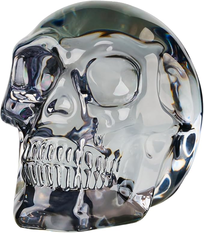 Crystal Halloween Skull Skeleton Decor with Gift Box, Glass Skull Gifts for Men Home Decorations, Art Glass Day of The Dead Skull Halloween Paperweights Collectibles (Black)