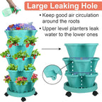 Vertical Planter, 5 Tier Stackable Strawberry Planter with Garden Tool Set, Movable Indoor/Outdoor Garden Herb Pot for Growing Vegetables and Succulents, Teal