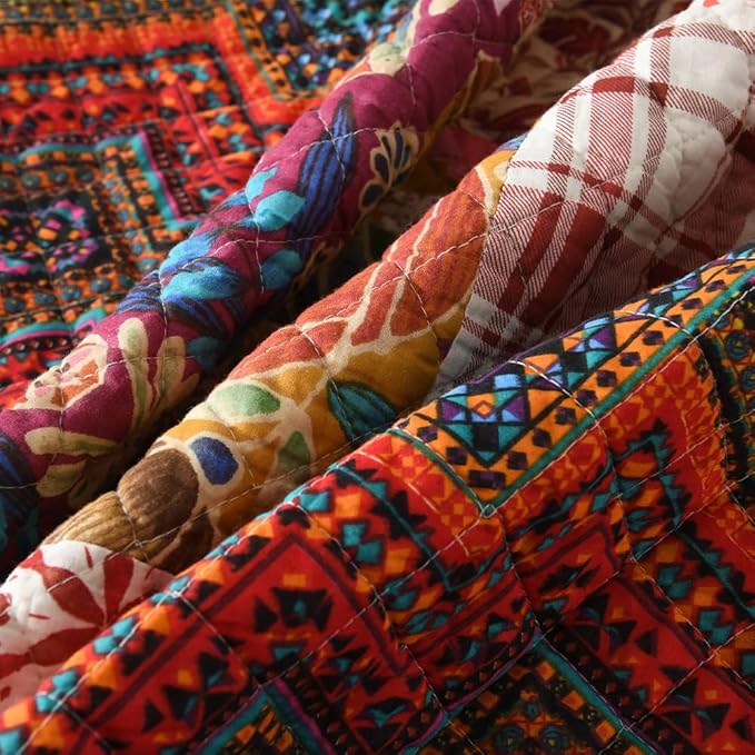 Cotton Bedspread Quilt Sets Reversible Bedding Coverlet Sets 3 Pieces Gorgeous Vintage Damask Red Patchwork Bedspread, Queen Size