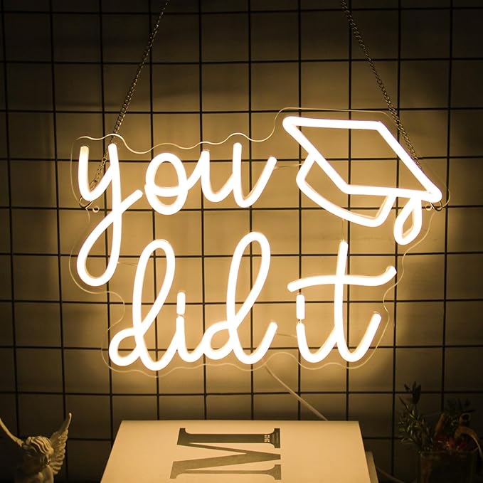Congrats Grad Neon Sign You Did It LED Neon Light Sign Warm White Congrats Light up Sign Background Neon Signs for Wall Decor Celebrate Neon Lights for Class of 2025 Graduation Party Decor