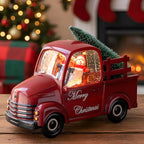 Snowman Christmas Snow Globes Red Truck Carrying Christmas Tree Water Lantern, 8 Christmas Music, Holiday Decorations Gifts for Family, Children or Friends