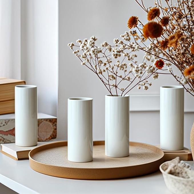 5.51'' Small Modern White Ceramic Vase Set of 10 for Living Room Bedroom Minimalist Fresh Flower Vases for Bouquet Fake Plant Home Decor Office Fireplace Centerpieces Nordic Style 10 Pack