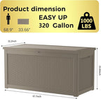 320 Gallon Lockable Resin Deck Box, Waterproof & UV-Resistant Outdoor Storage Box for Outdoor Cushion Storage, Garden Tools & Pool Accessories Storage, Gray