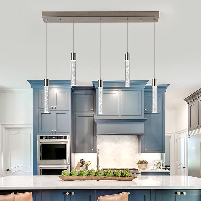 5-Light Pendant Ceiling Light Fixture for Kitchen Island, Modern Pendant Lighting for Kitchen Island,Integrated Dimmable Led Hanging Light with Crystal 40W,6000k for Kitchen…