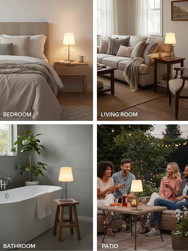 uuffoo Cordless Rechargeable Outdoor Table Lamp, Dimmable Shower Lamp for Living Room, Bedroom, Bathroom, Patio, Restaurant, Small Modern Desk Light with RGB Color Changing, Warm White & Candle Mode