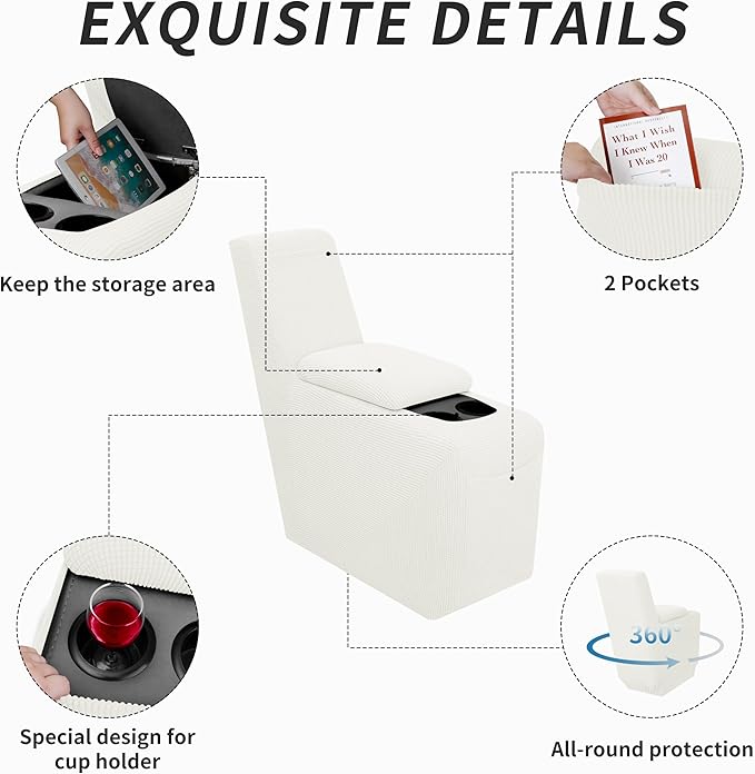 Easy-Going 2-Piece Recliner Console Cover for Reclining Loveseat Covers Stretch Jacquard Middle Console Cover for Recliner Couch and Sofa Cream