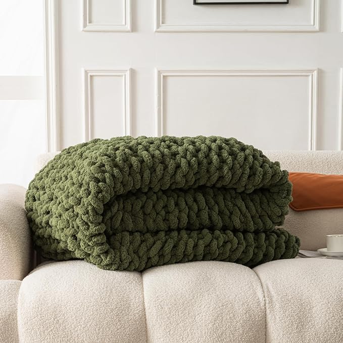 Ultra Soft Chunky Knit Blanket Throw -50x70 Hand Knitted Warm Chenille Throw Blanket, Home Decor Soft Thick Yarn Cable Knit Blanket Breathable Fleece Banket Christmas for Couch Bed Sofa Best GIF