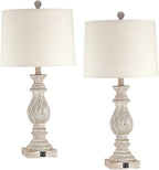 26.3” Rustic Table Lamps Set of 2 for Living Room Bedroom Beside Lamps with USB Charging Ports,Vintage Nightstand Lamp Farmhouse Dimmable End Table Resin Desk Lamp