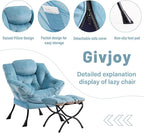 Cozy Lazy Chair and Ottoman, Large Contemporary Accent Lounge Chair Set, Leisure Upholstered Reading Armchair for Bedroom, Living Room, Dorm Rooms, Office