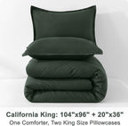 Litanika California King Comforter Set Forest Green - 3 Pieces Cal King Lightweight Soft Plain Bed Comforter, Oversized Down Alternative Bedding Set - Machine Washable (104x96In, 2 Pillowcases)