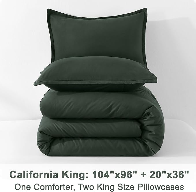 Litanika California King Comforter Set Forest Green - 3 Pieces Cal King Lightweight Soft Plain Bed Comforter, Oversized Down Alternative Bedding Set - Machine Washable (104x96In, 2 Pillowcases)