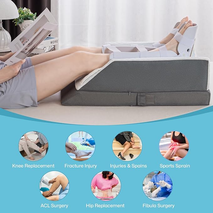 GOHOME Double Leg Support Elevation Pillow with Dual Handles, Support Orthopedic Leg Pillow with Memory Foam, Bed Wedge Pillows for After Surgery, Ankle, Knee Injury, Foot Rest, Swelling