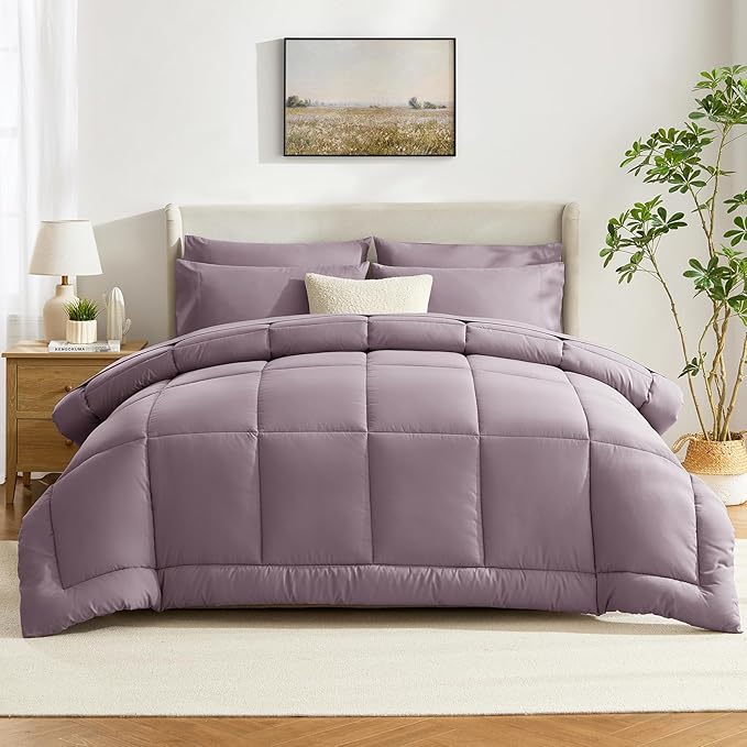 CozyLux Full Size Comforter Set Dusty Purple - 7 Pieces Bed in a Bag Dusty Purple Comforter Full Size, Bedding Set with All Season Quilted Comforter, Flat Sheet, Fitted Sheet, Pillowcases