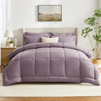 CozyLux Queen Size Comforter Set Dusty Purple - 7 Pieces Bed in a Bag Dusty PurpleComforter Queen Size, Bedding Set with All Season Quilted Comforter, Flat Sheet, Fitted Sheet, Pillowcases