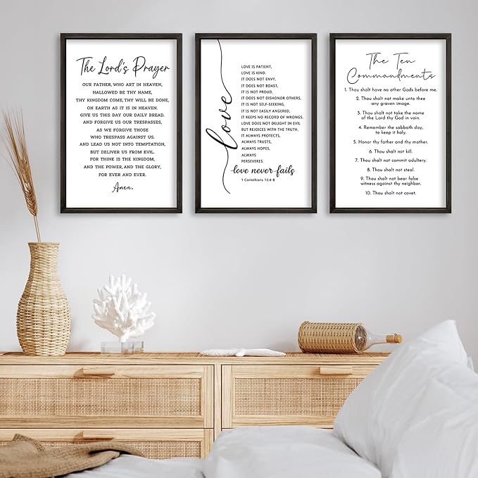 FZMHASLWW Scripture Bible Verse Wall Decor Art 16"×11" Set of 3 Christian Sign Wood Framed Wall Hanging (Black