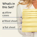 Split King Sheets Set 7 Piece - Includes 4 Pillowcases - Bed Sheets Split King - Soft Hotel Luxury Bedding - Cooling, Comfy & Breathable - 1 Flat & 2 Fitted & 4 Pillowcases w/ Deep Pockets - Yellow