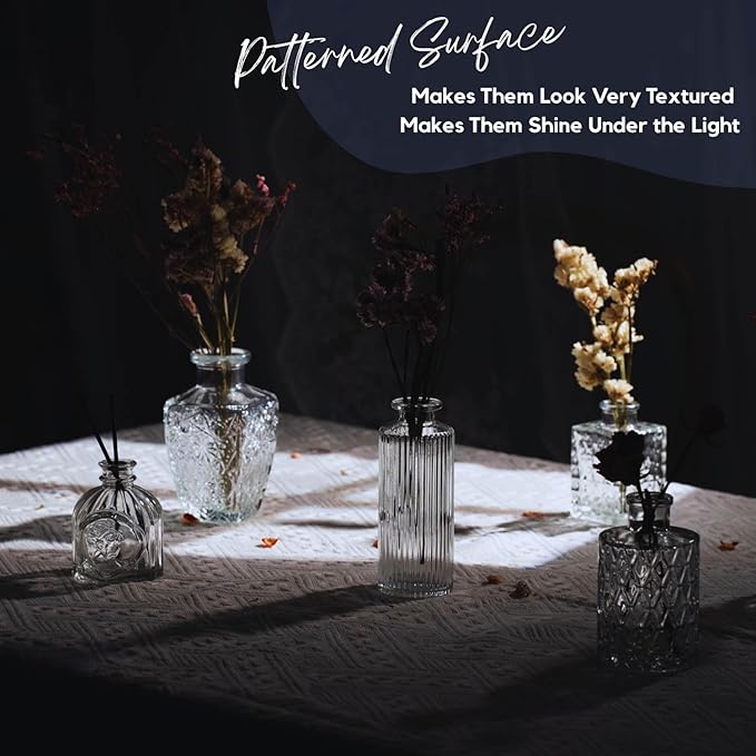 16 Pack Glass Bud Vases for Centerpieces - Bulk Small Flower Vases Set of 16, Mini Vintage Vases, 4 Styles for Party, Wedding Decorations, Baby Shower, Home Table Flower Décor (Clear)