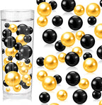 200PCS Black Gold Faux Pearls Beads for Centerpiece Vases, Vase Filler Faux Pearls, No Holes Filler Beads for Party Anniversary Birthday Wedding Table Decor, 10/14/20/30mm
